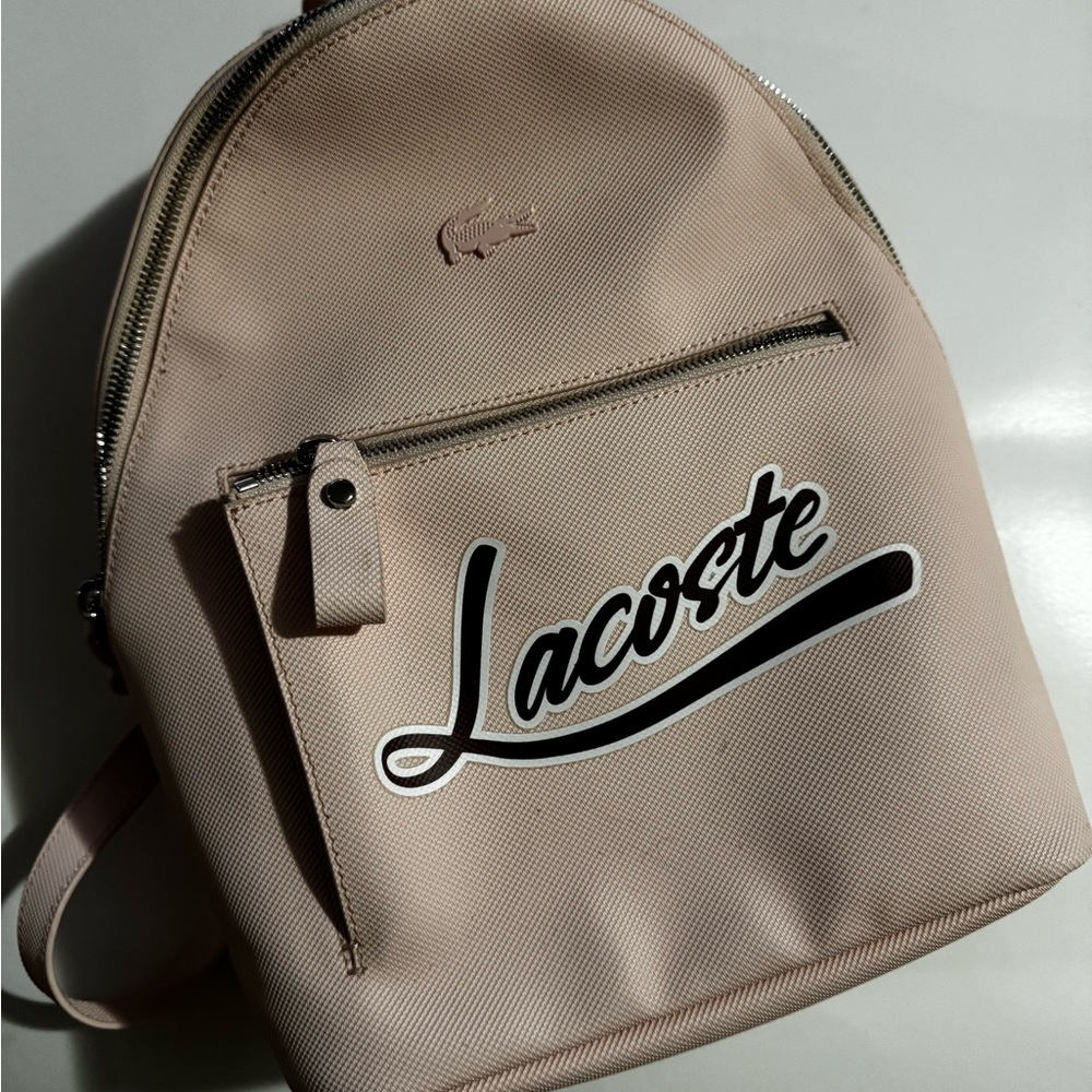 LACOSTE Script Logo Polyvinyl Backpack Light Pink School Travel Barbiecore Fairy